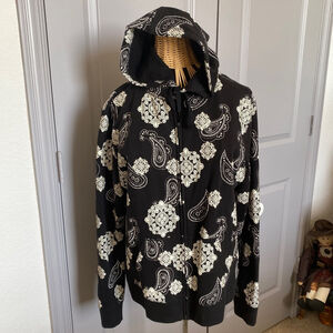 NWOT Women's Kim Rogers Hoodie Black/White Paisley Print Size L #0013